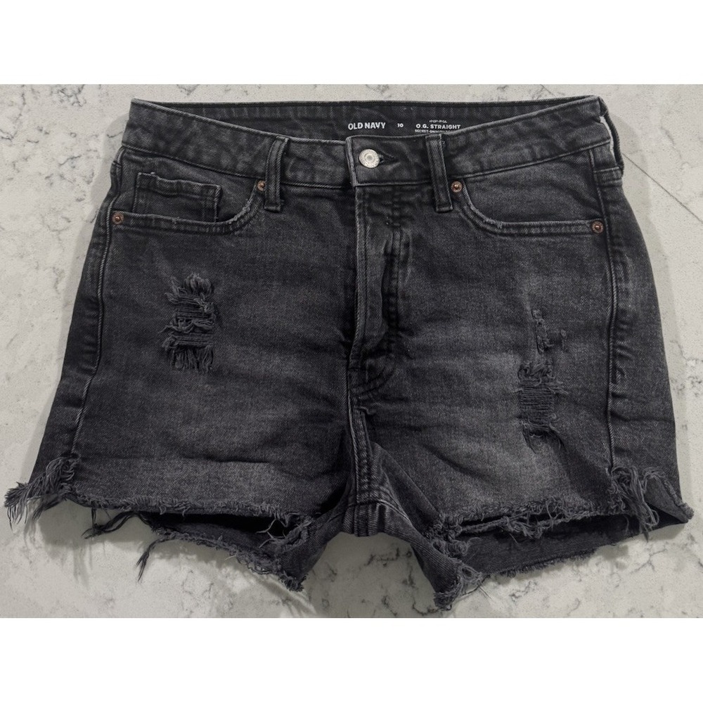 Old Navy Shorts Womens 10 Black OG Straight High Rise Distressed Cutoff Frayed